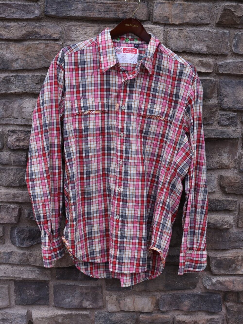 Robert Graham Men’s Pink Gray Plaid Freshly Laundered Shirt Large